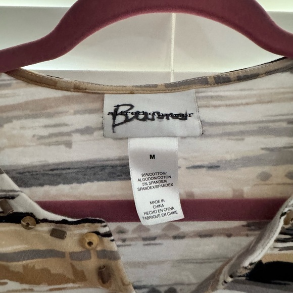 Alfred Dunner Striped Short Sleeve Shirt in White, Black & Brown - Picture 2 of 5